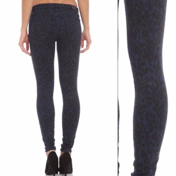 Free People Flocked Cheetah Print Skinny Pant Blue/Black - Picture 9 of 9